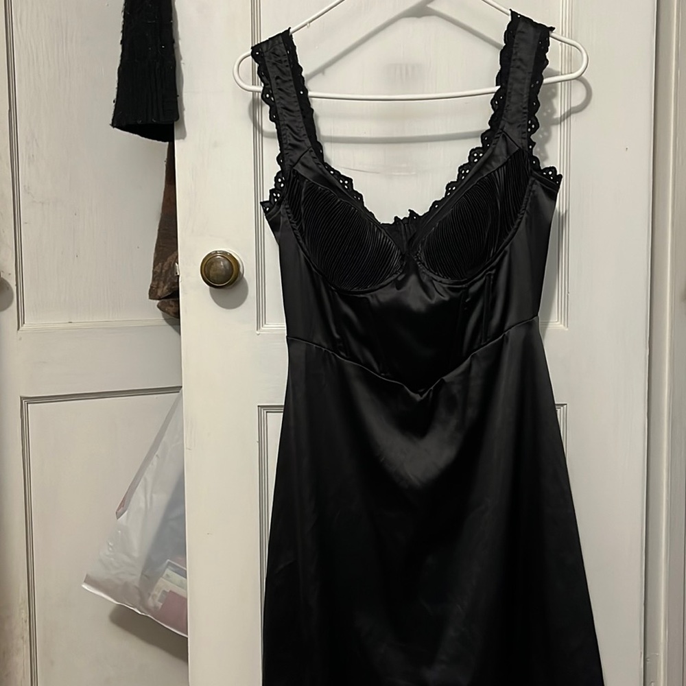 Black lace satin dress